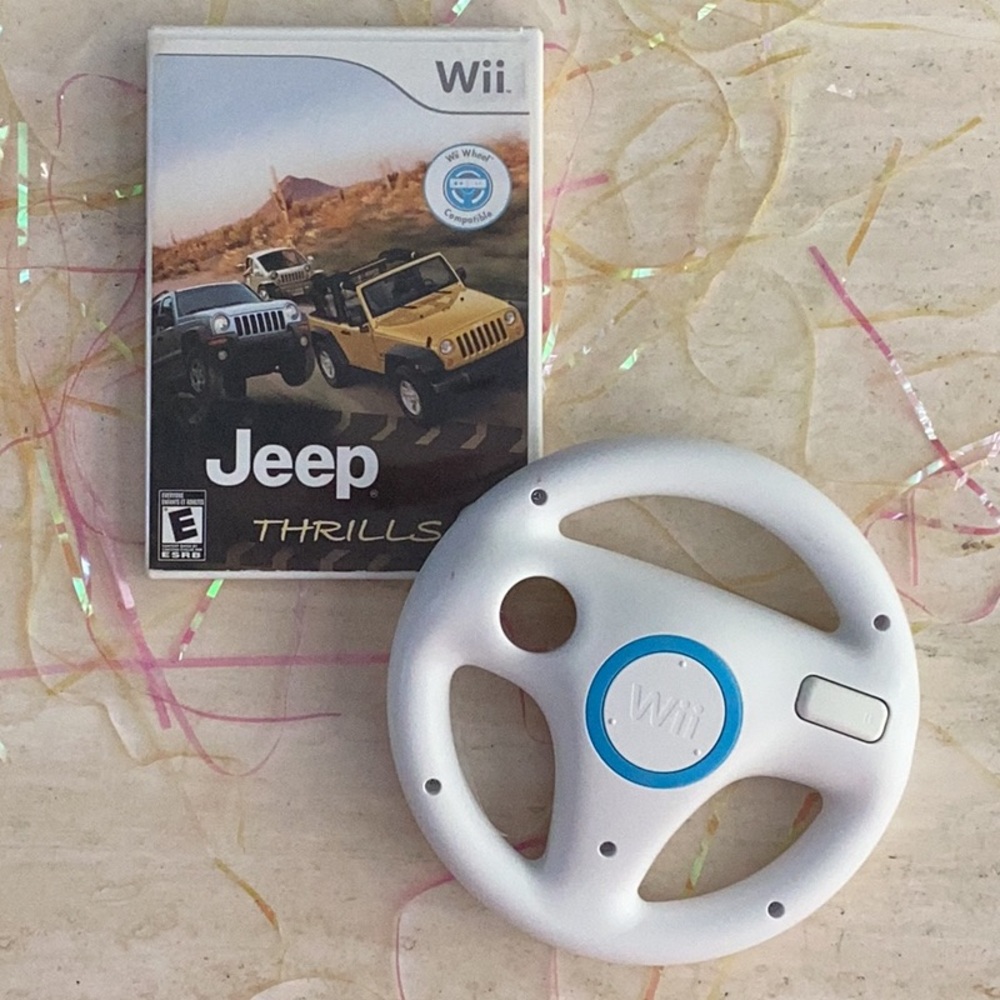 Jeep Thrills Nintendo Wii Game & Wheel CIB Tested Working